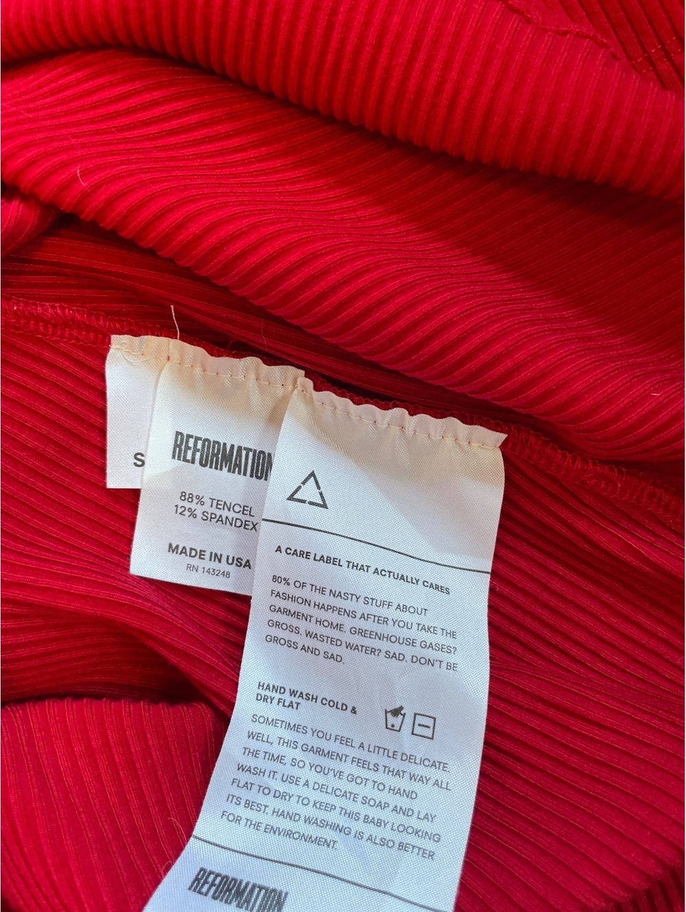 Reformation Red Ribbed Button Front V-Neck Mini Dress Short Sleeve Tencel Size S - Picture 4 of 8